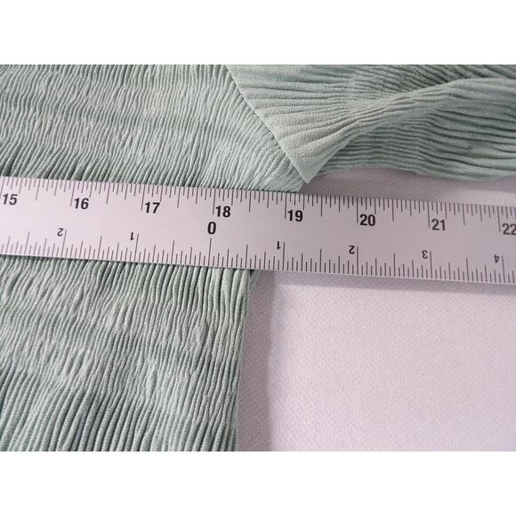 Asos Curve Design Sz 18 Top Blouse Shirt Crinkle Mint Green Deep V Puff Sleeve - Picture 11 of 13